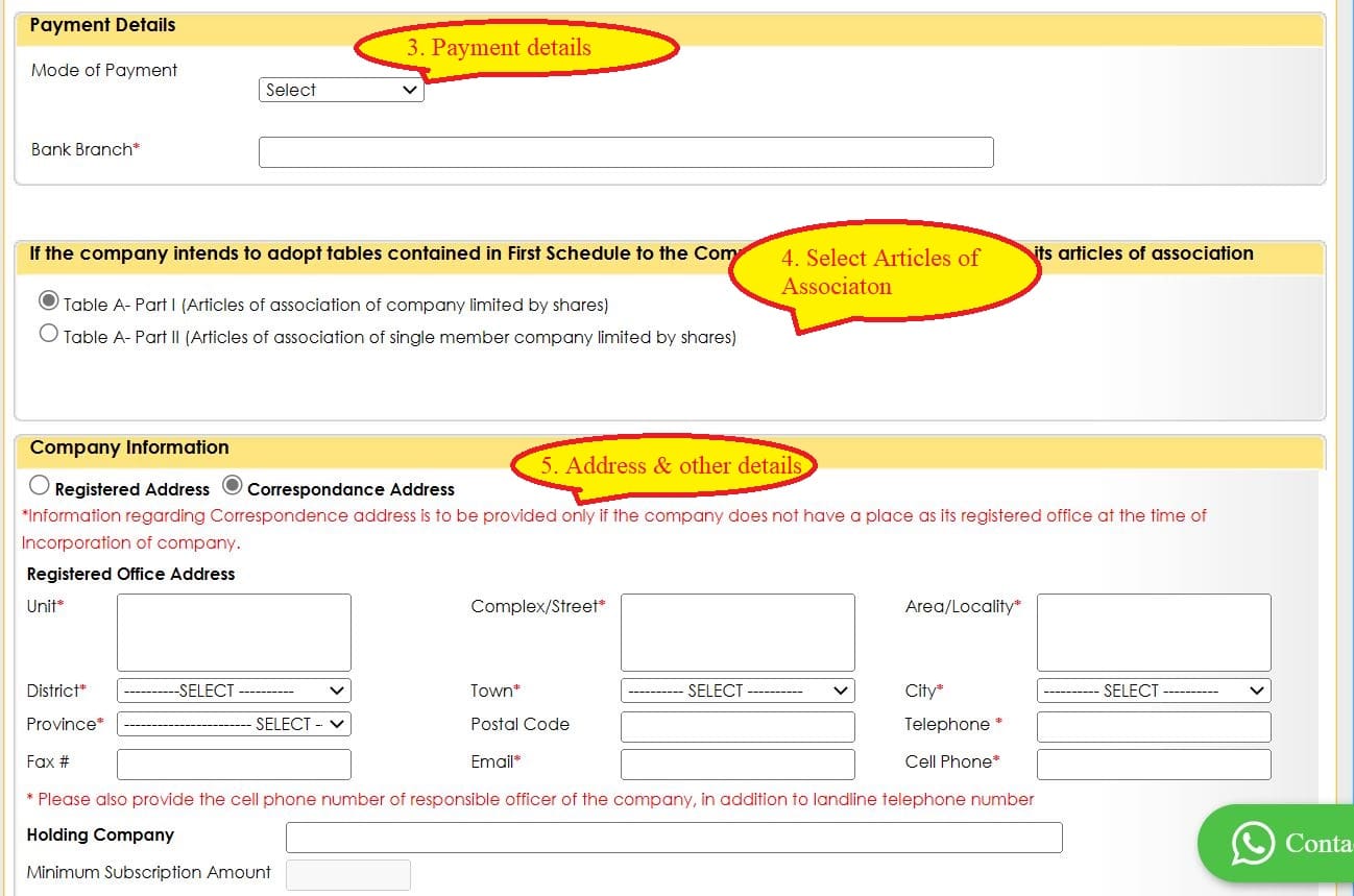 Online company registration process